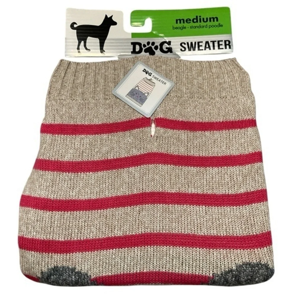 Cozy Tan Dog Sweater with Cat Design Medium